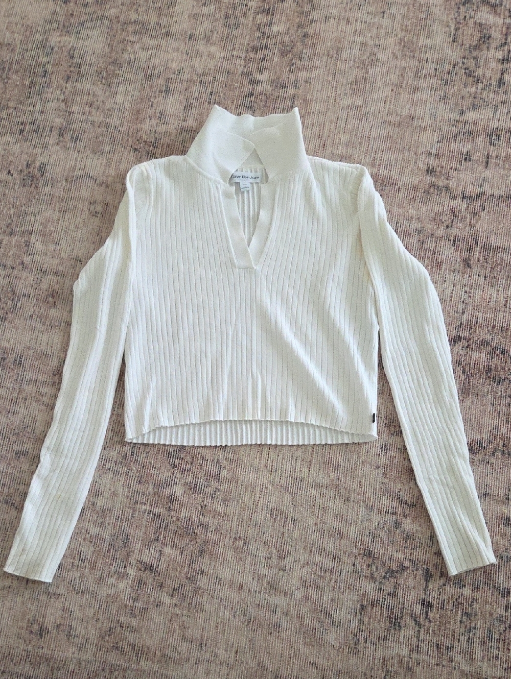 Ribbed Womens V-neck Long Sleeved Polo